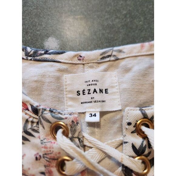 Sezane Gigi floral Canvas Lace Up top sz 34 (US 2) - Picture 3 of 5